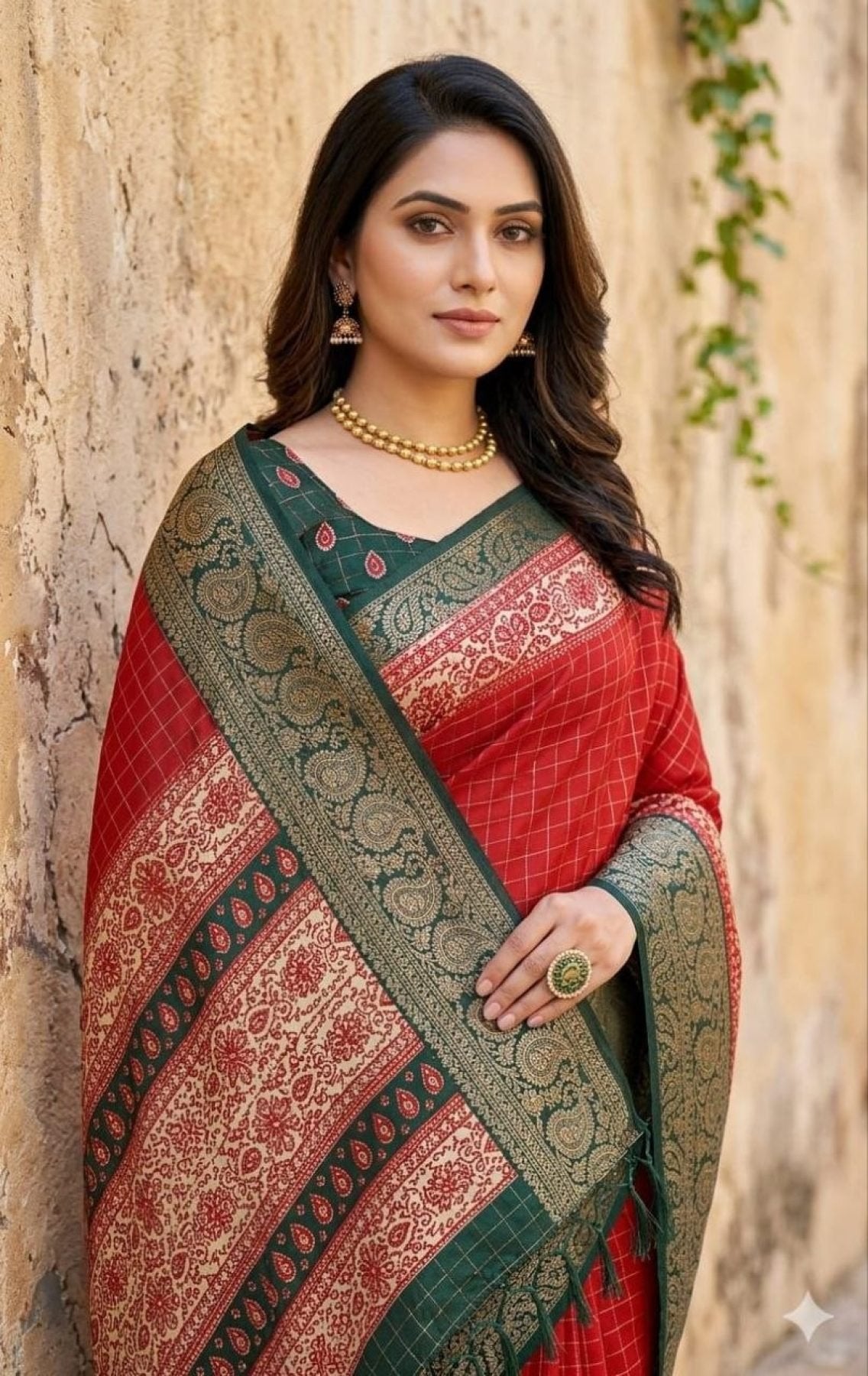 Red Cotton Saree - blouse and border close-up