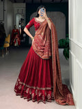 Red Vichitra Silk Lehenga Choli with Sequins Embroidery for Wedding Wear for women | Snyvia