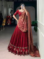 Red Vichitra Silk Lehenga Choli with Sequins Embroidery for Wedding Wear for women | Snyvia