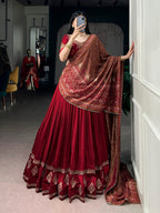 Green Vichitra Silk Lehenga Choli with Sequins Embroidery for Wedding Wear blouse and dupatta detail