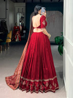 Pink Vichitra Silk Lehenga Choli with Sequins Embroidery for Wedding Wear detailed view