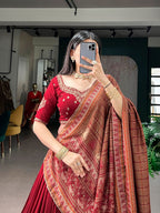 Vichitra Silk Lehenga Choli with Sequins Embroidery for Wedding Wear fabric texture detail