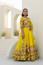 Yellow Floral Organza Lehenga Choli with Sequins Embroidery for Wedding Wear colour variant view