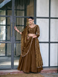 Coffee Fendi Lehenga with Sequins Embroidery for women | Snyvia