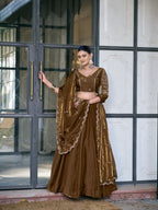 Coffee Fendi Lehenga with Sequins Embroidery for women | Snyvia