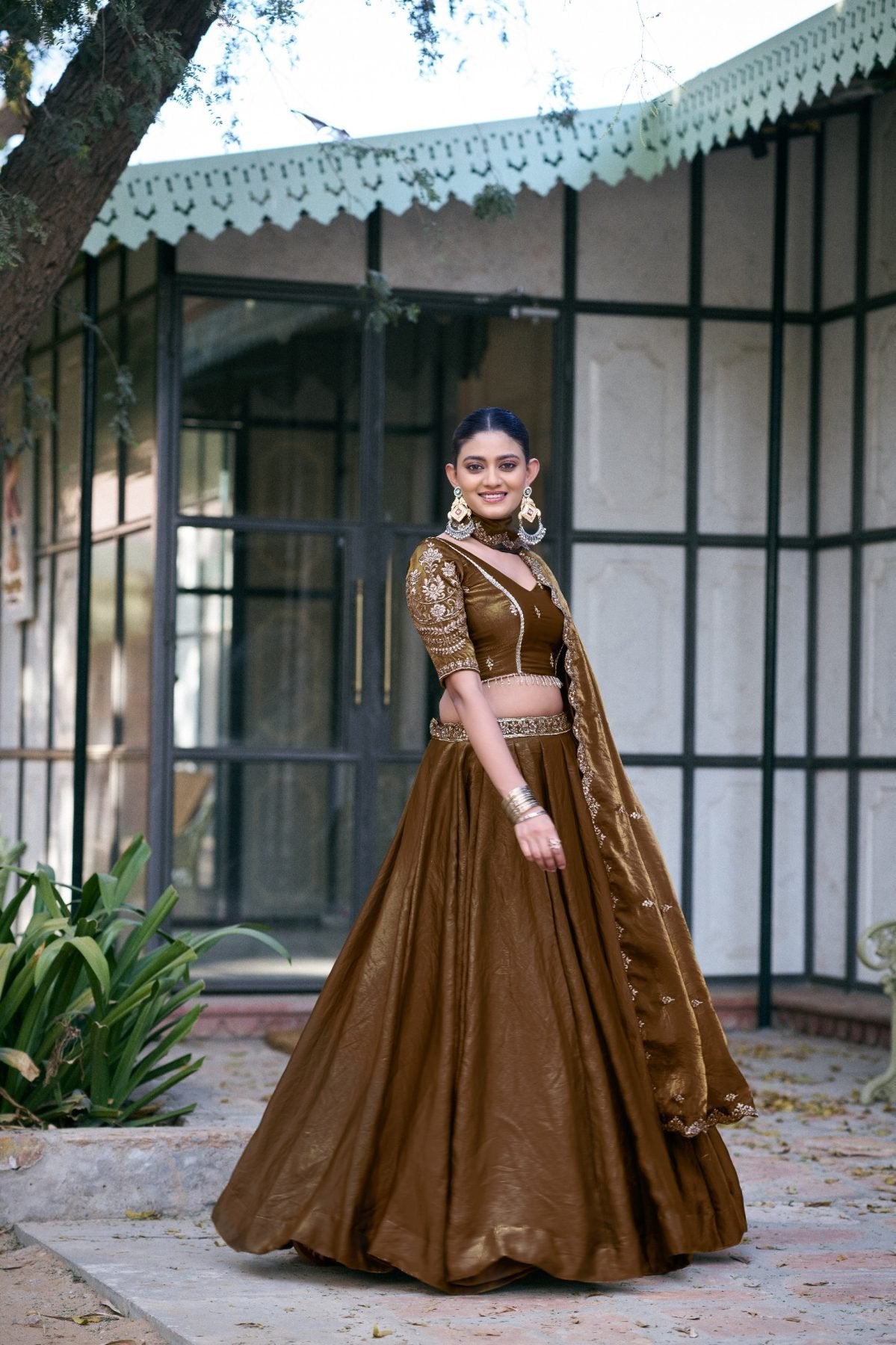 Blue Fendi Lehenga with Sequins Embroidery detailed view