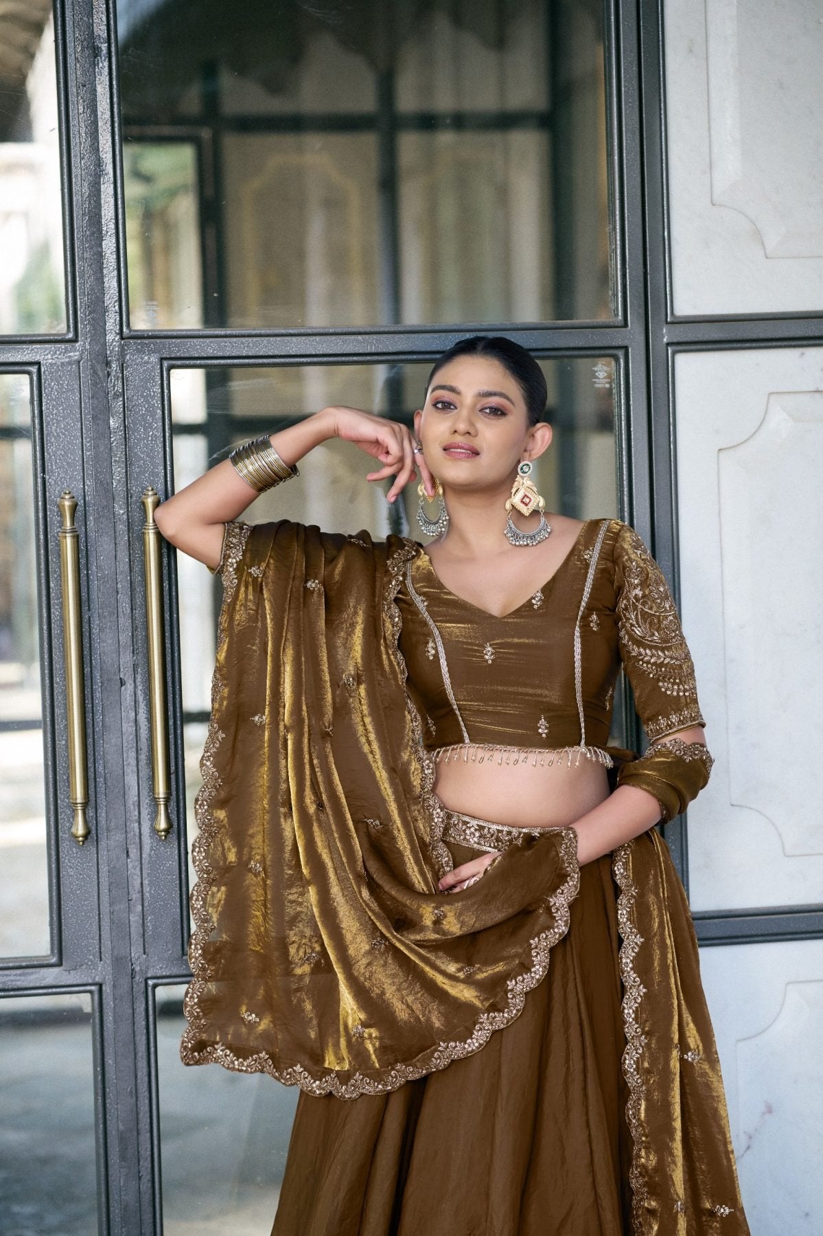 Fendi Lehenga with Sequins Embroidery fabric texture detail