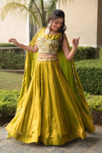 Fendi Silk Lehenga Choli with White Beads Work for Wedding Wear back view