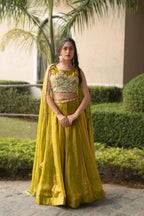 Fendi Silk Lehenga Choli with White Beads Work for Wedding Wear styling view