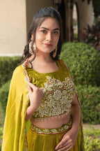 Fendi Silk Lehenga Choli with White Beads Work for Wedding Wear colour variant view