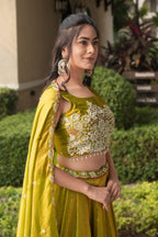 Fendi Silk Lehenga Choli with White Beads Work for Wedding Wear front view
