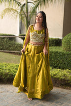 Fendi Silk Lehenga Choli with White Beads Work for Wedding Wear full drape view