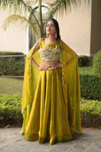 Fendi Silk Lehenga Choli with White Beads Work for Wedding Wear embroidery close-up
