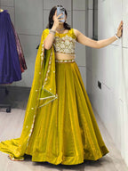 Fendi Silk Lehenga Choli with White Beads Work for Wedding Wear back view