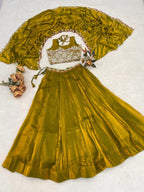 Fendi Silk Lehenga Choli with White Beads Work for Wedding Wear full drape view