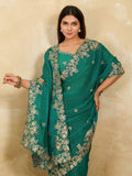 Teal Chiffon Saree for women - full front view | Snyvia