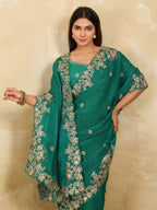 Teal Chiffon Saree for women - full front view | Snyvia