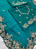 Teal Chiffon Saree - side drape view