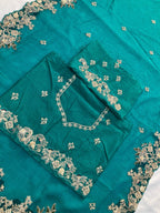 Teal Chiffon Saree - fabric texture close-up