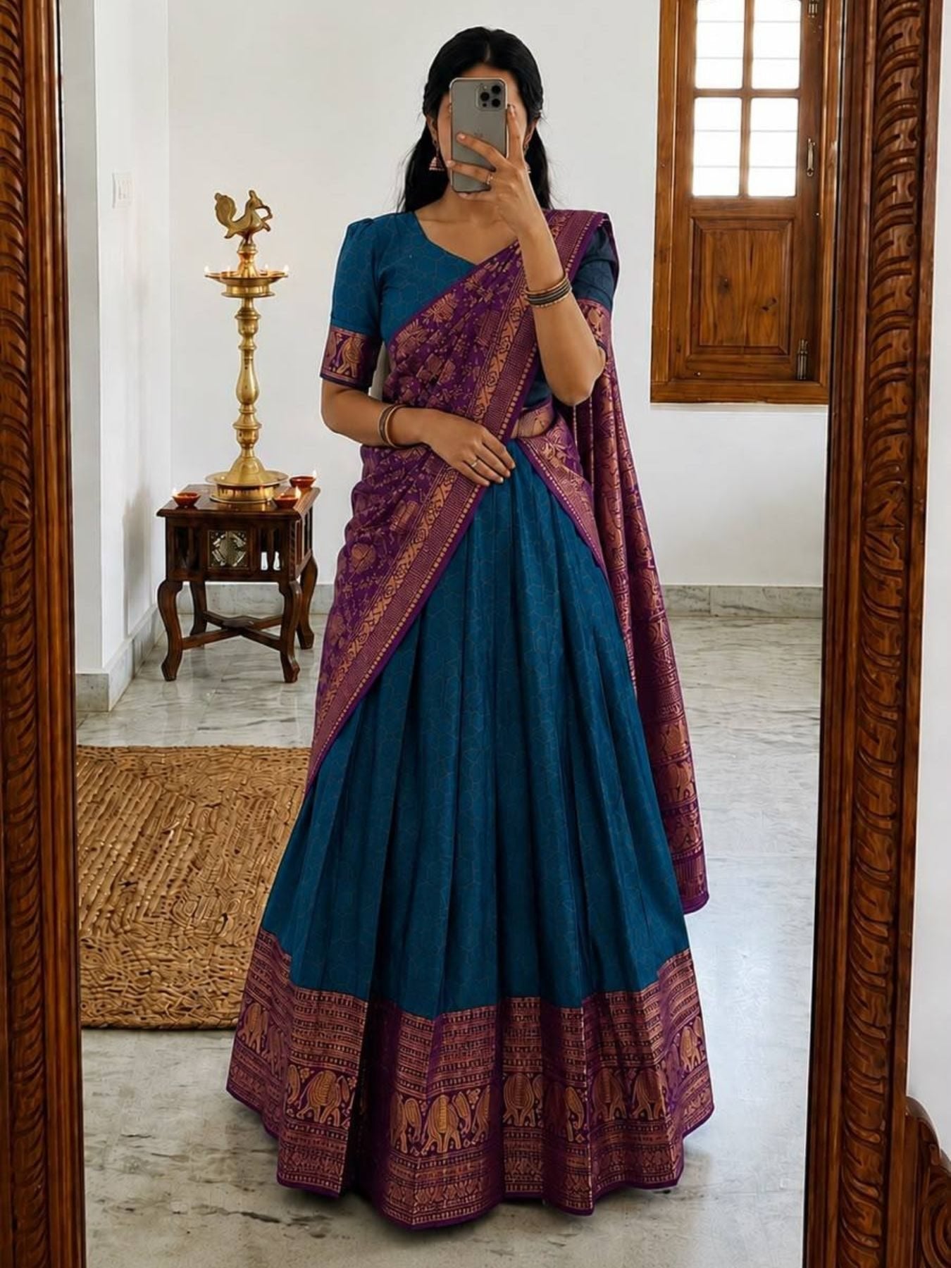 Heavy Lichi Silk Lehenga Choli with Woven Zari Border for Wedding Wear blouse and dupatta detail