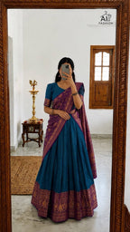 Heavy Lichi Silk Lehenga Choli with Woven Zari Border for Wedding Wear fabric texture detail