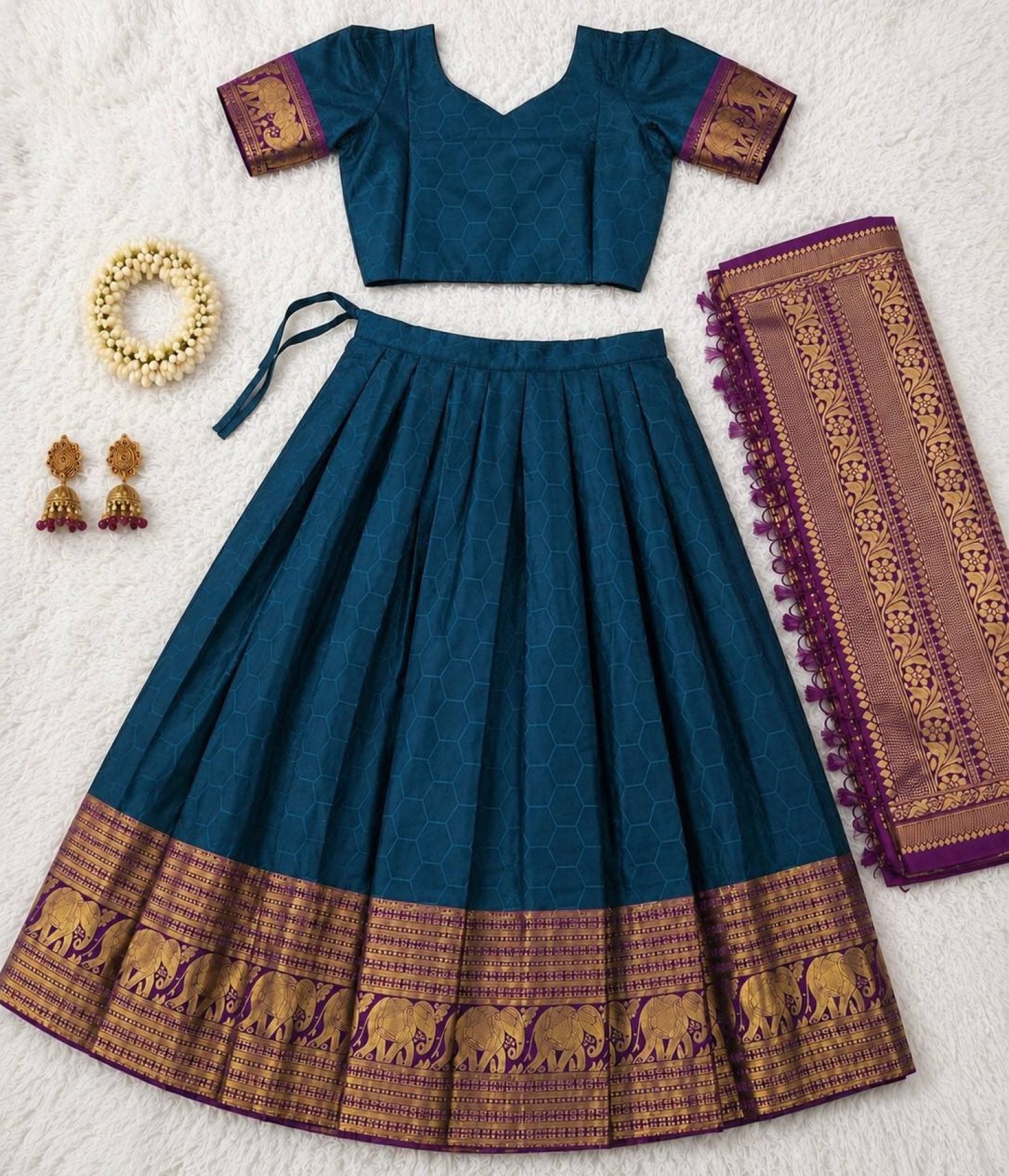 Heavy Lichi Silk Lehenga Choli with Woven Zari Border for Wedding Wear back view