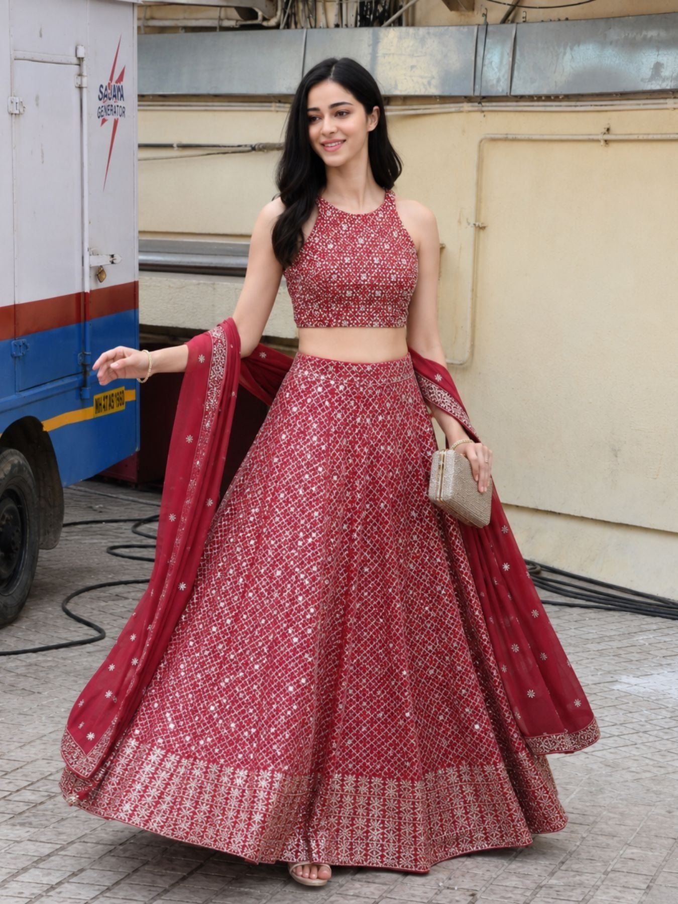 Red Georgette Lehenga Choli with Zari and Multiple Sequins Embroidery Work for women | Snyvia