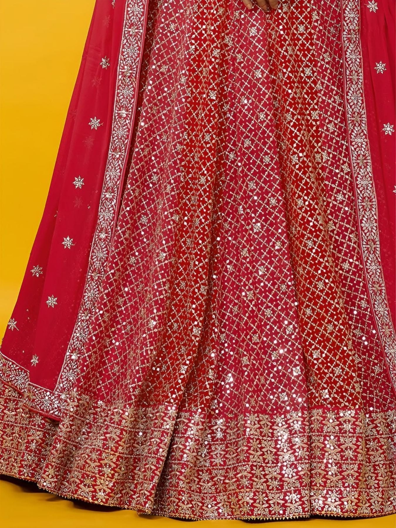 Georgette Lehenga Choli with Zari and Multiple Sequins Embroidery Work detailed view