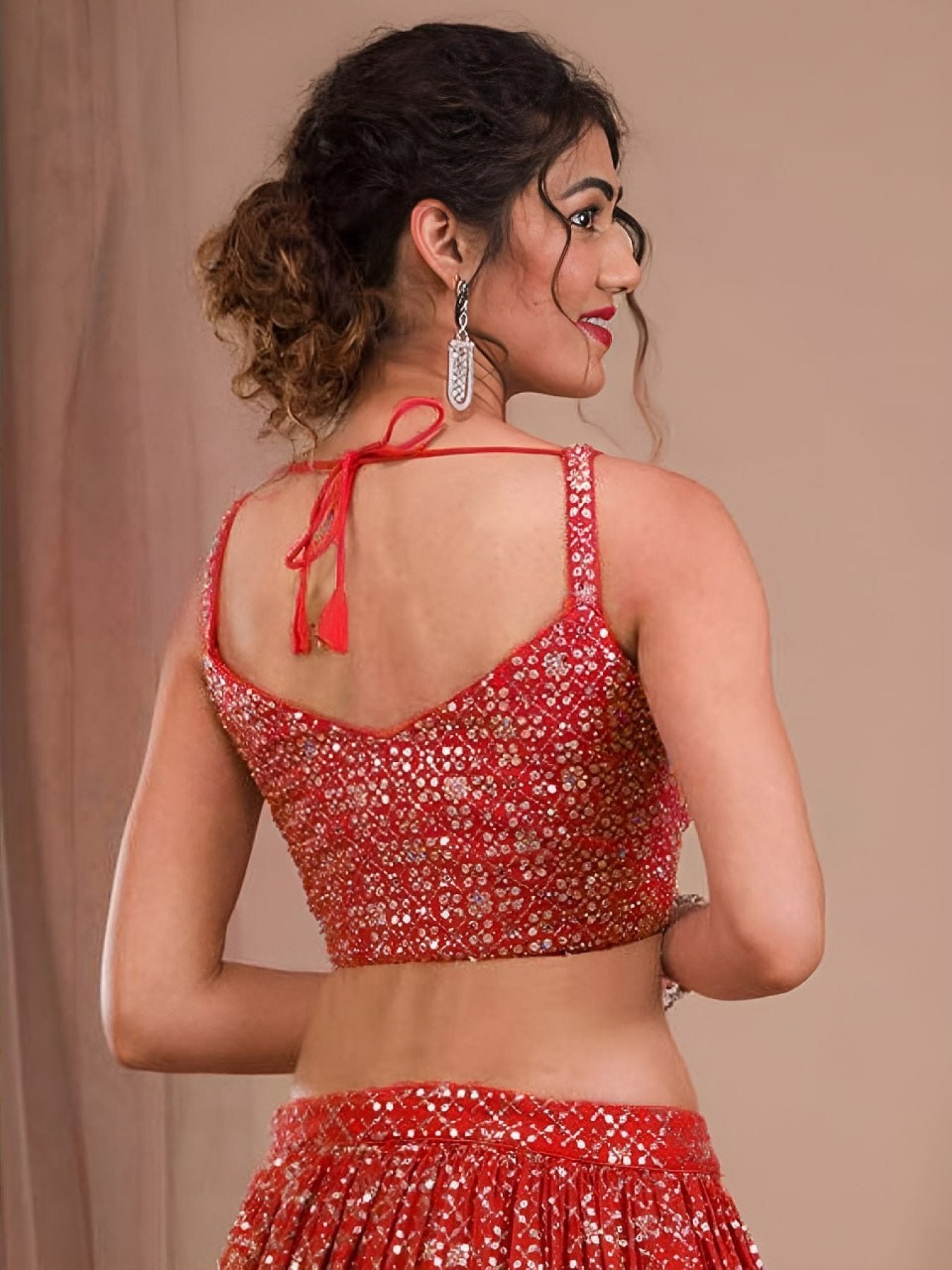 Georgette Lehenga Choli with Zari and Multiple Sequins Embroidery Work fabric texture detail