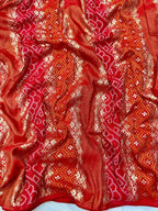 Red Saree - blouse and border close-up