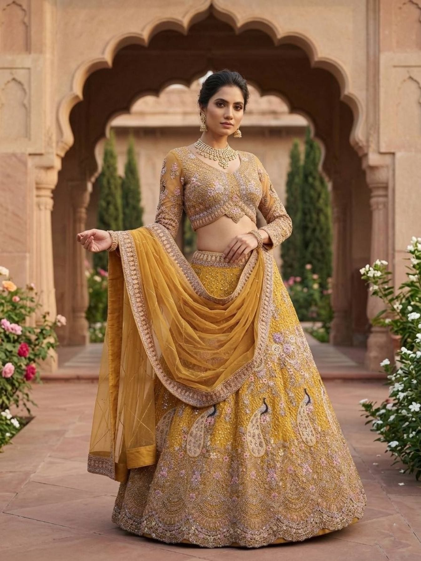 Butterfly Net Coding Sequins Lehenga full drape view