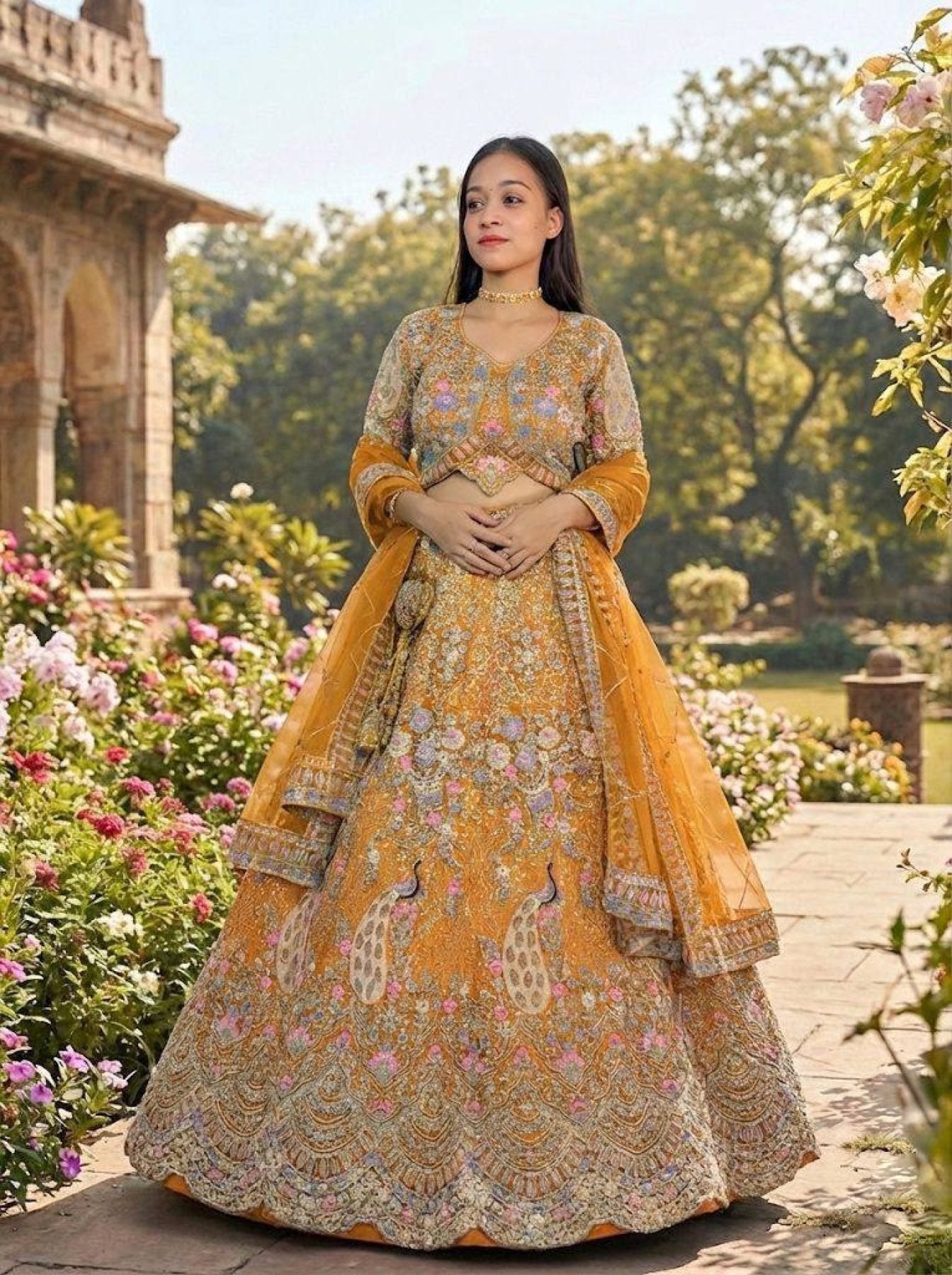 Butterfly Net Coding Sequins Lehenga back view