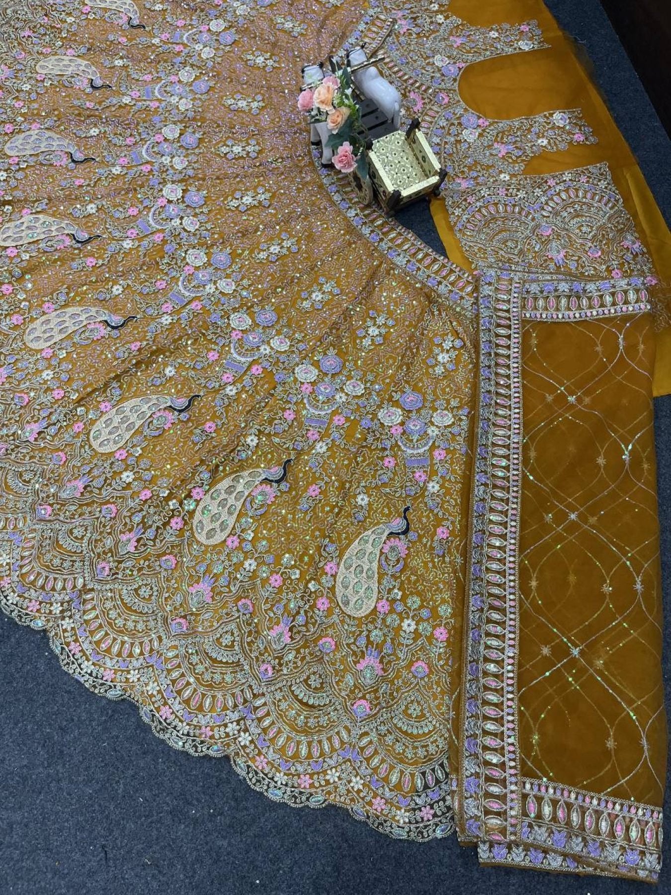 Butterfly Net Coding Sequins Lehenga front view