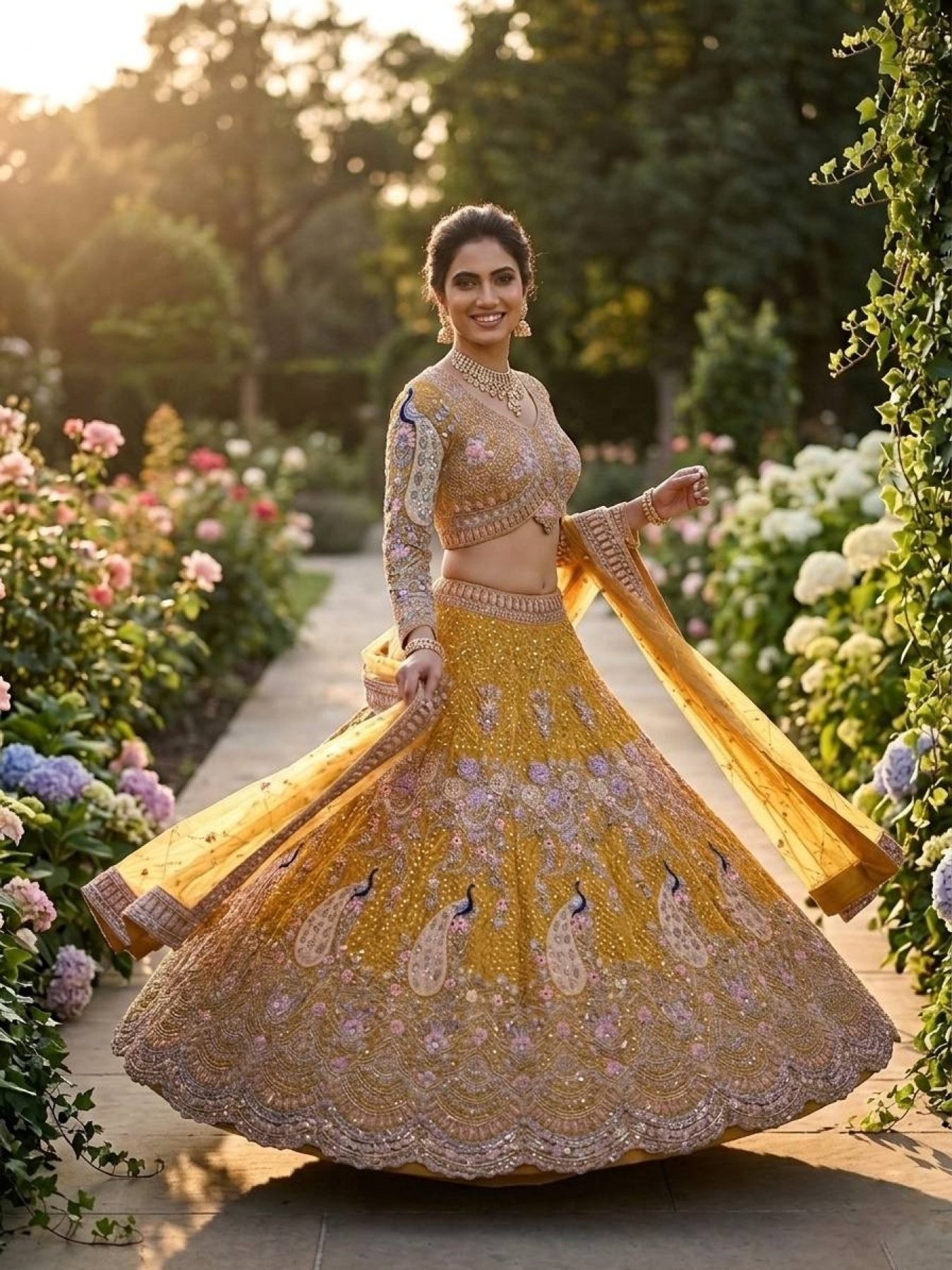 Butterfly Net Coding Sequins Lehenga embroidery close-up