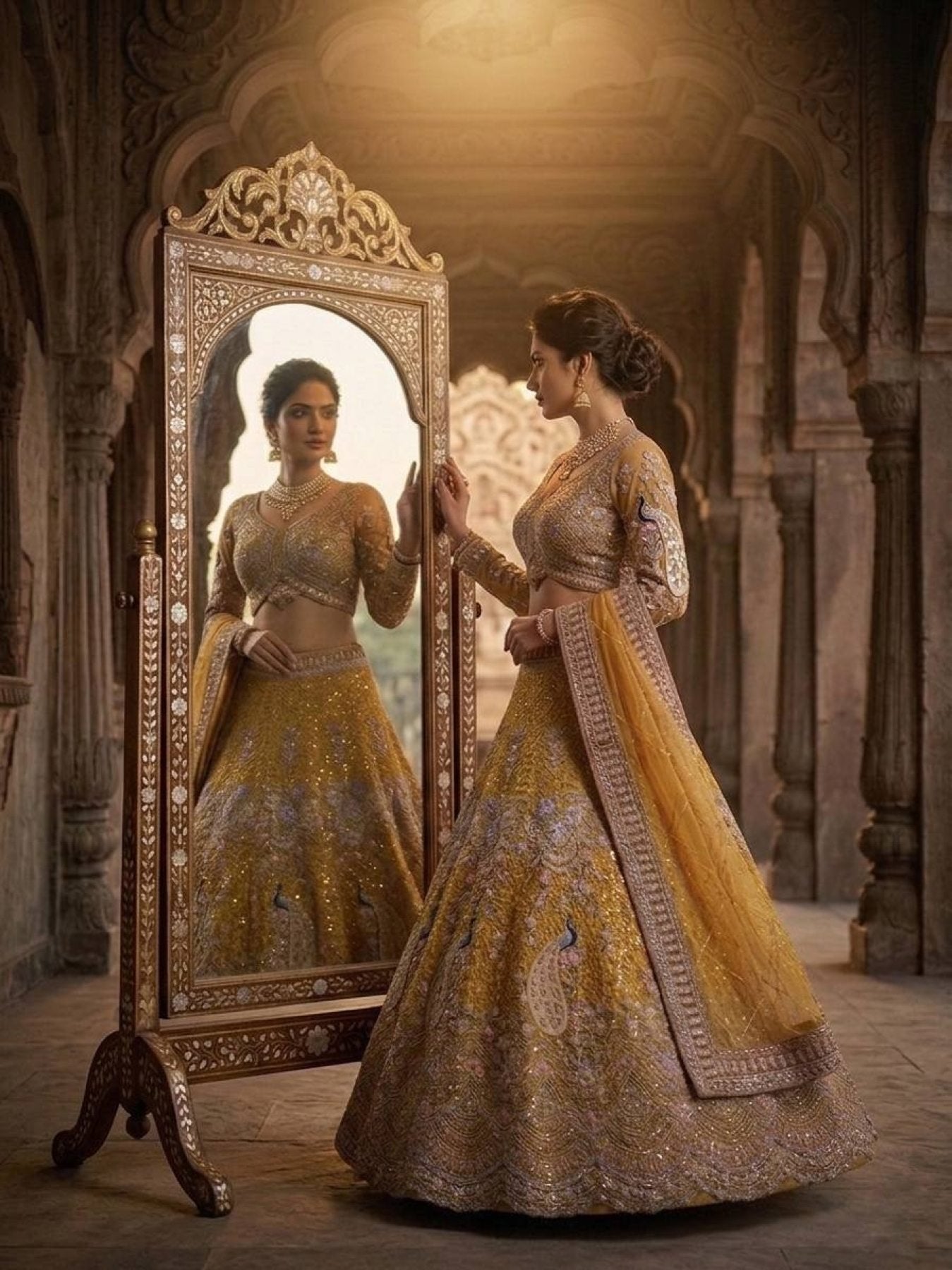 Butterfly Net Coding Sequins Lehenga fabric texture detail