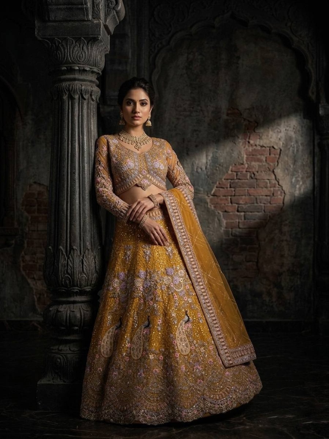 Butterfly Net Coding Sequins Lehenga blouse and dupatta detail