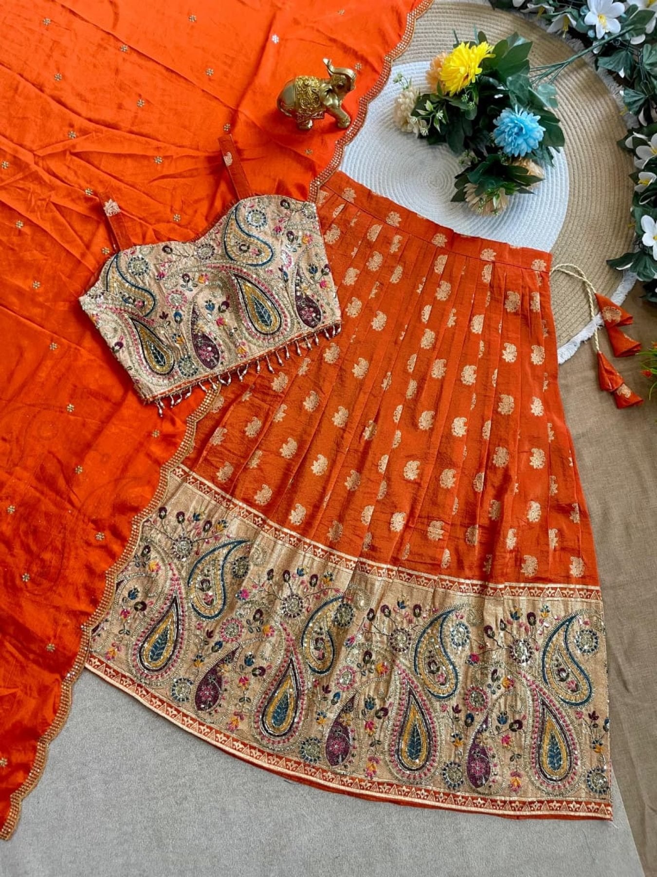 Durable Mother Daughter Matching Lehenga Choli Combo Set front view