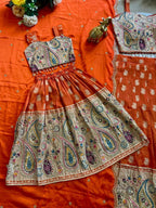Durable Mother Daughter Matching Lehenga Choli Combo Set full drape view