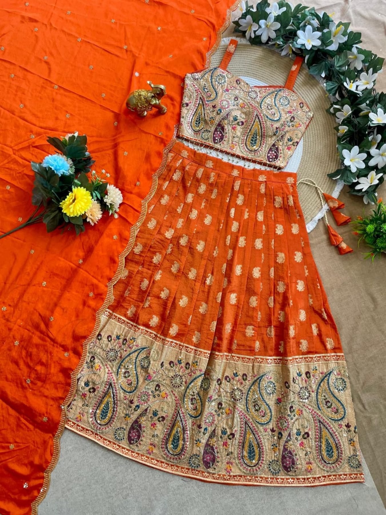 Durable Mother Daughter Matching Lehenga Choli Combo Set blouse and dupatta detail