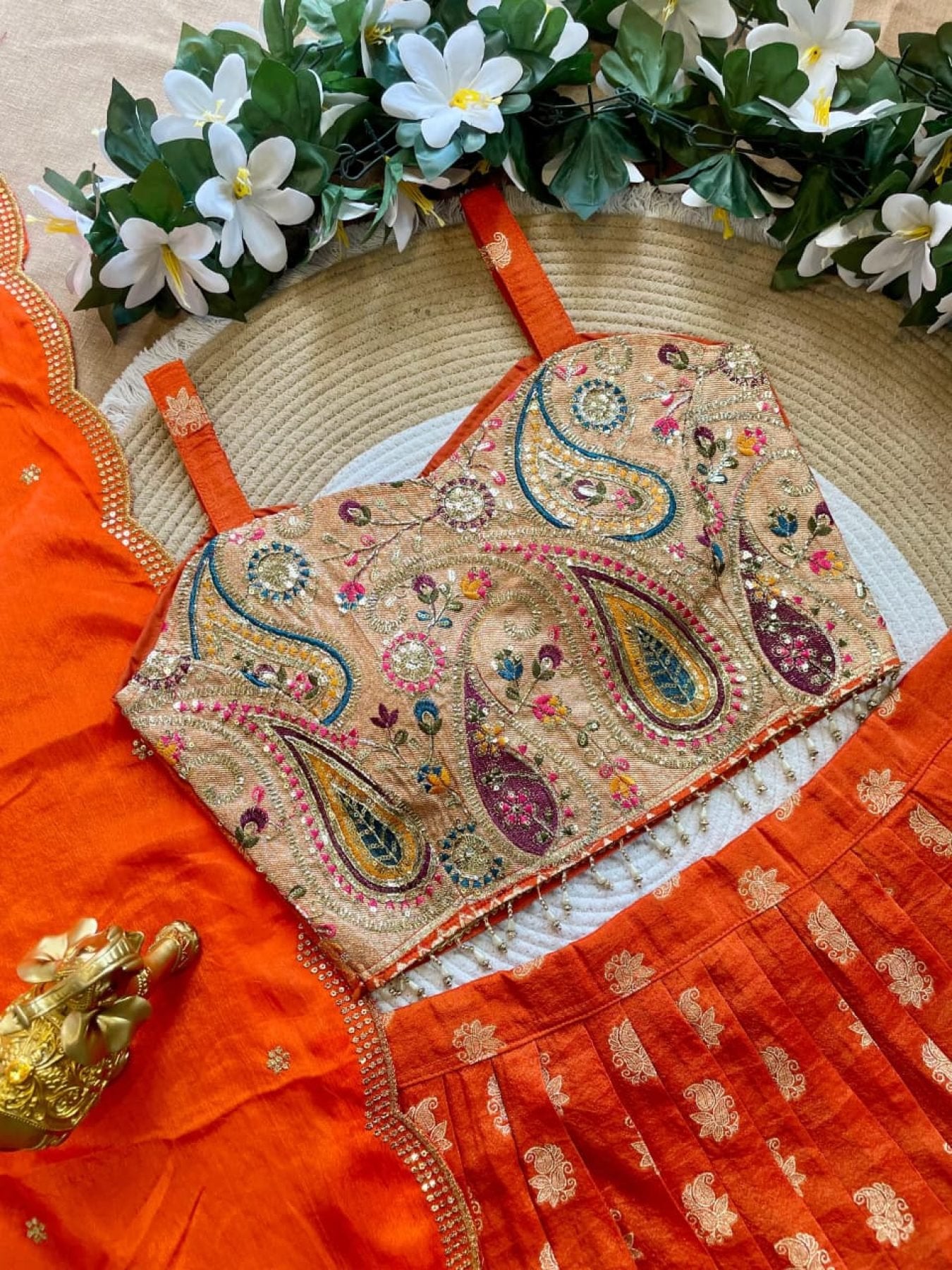 Durable Mother Daughter Matching Lehenga Choli Combo Set fabric texture detail