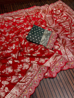 Red Banarasi Saree - side drape view