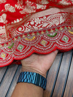 Red Banarasi Saree - blouse and border close-up