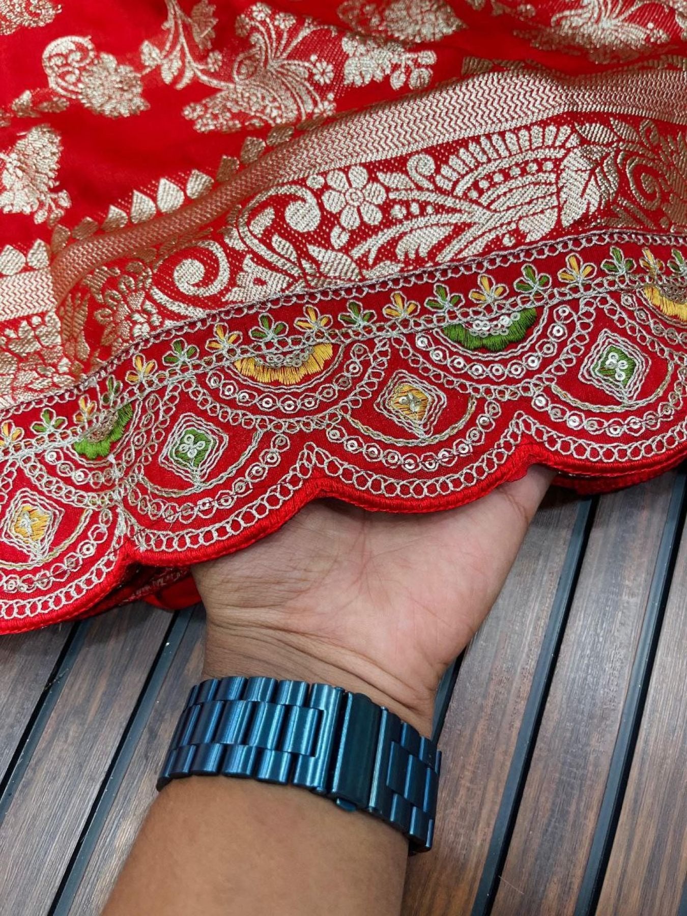 Red Banarasi Saree - blouse and border close-up