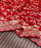 Red Banarasi Saree - fabric texture close-up