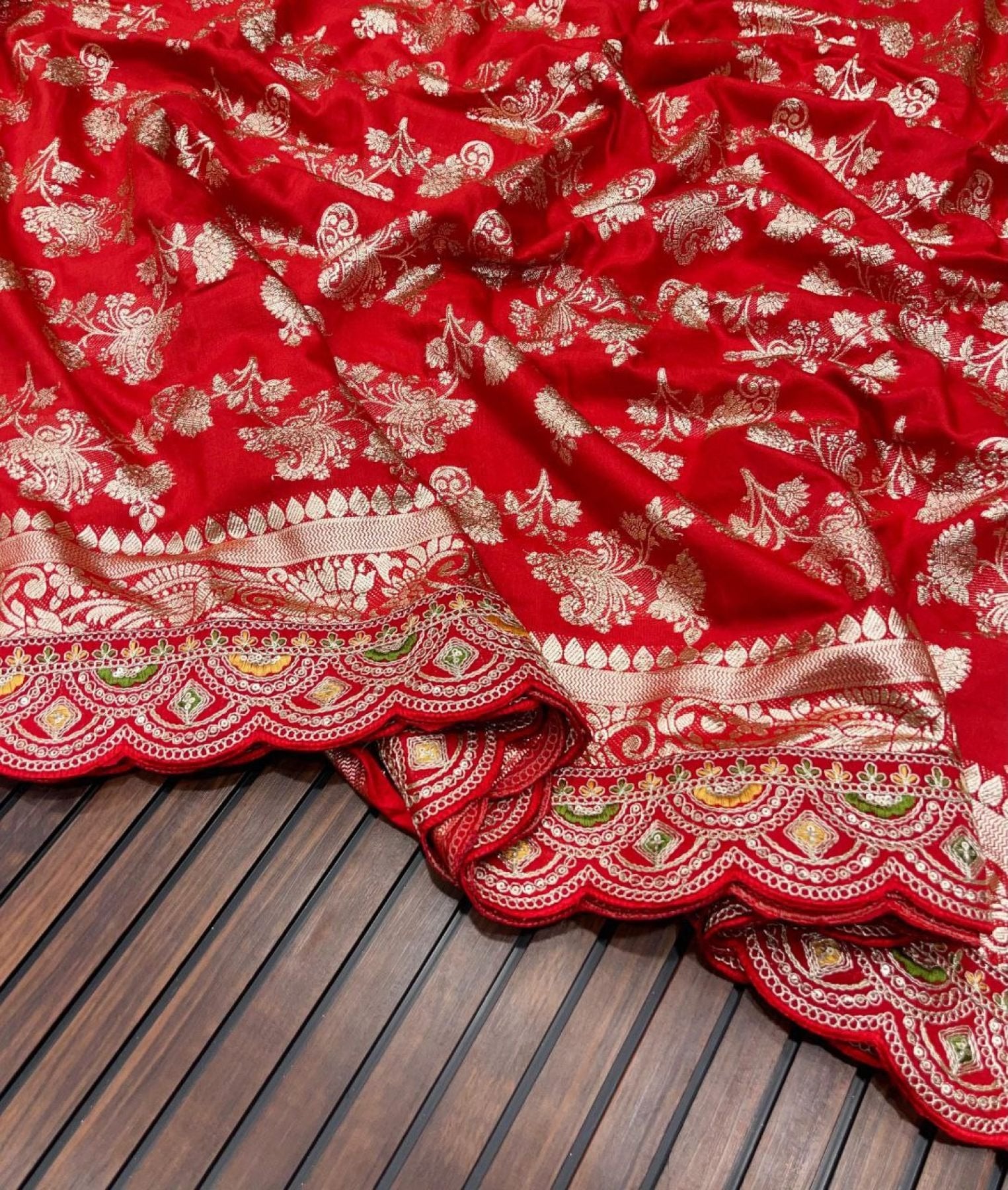 Red Banarasi Saree - fabric texture close-up