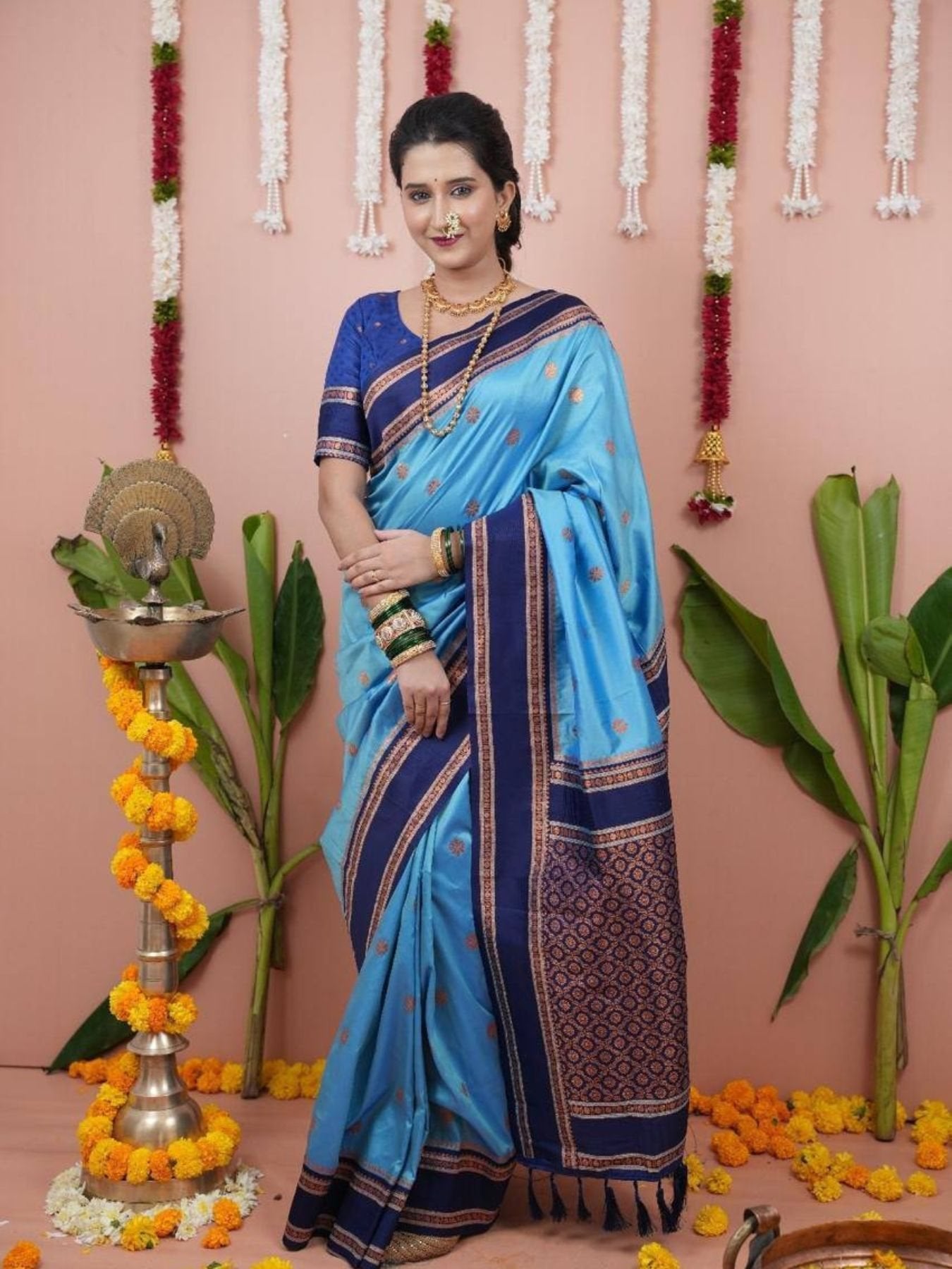 Blue Silk Saree for women - full front view | Snyvia