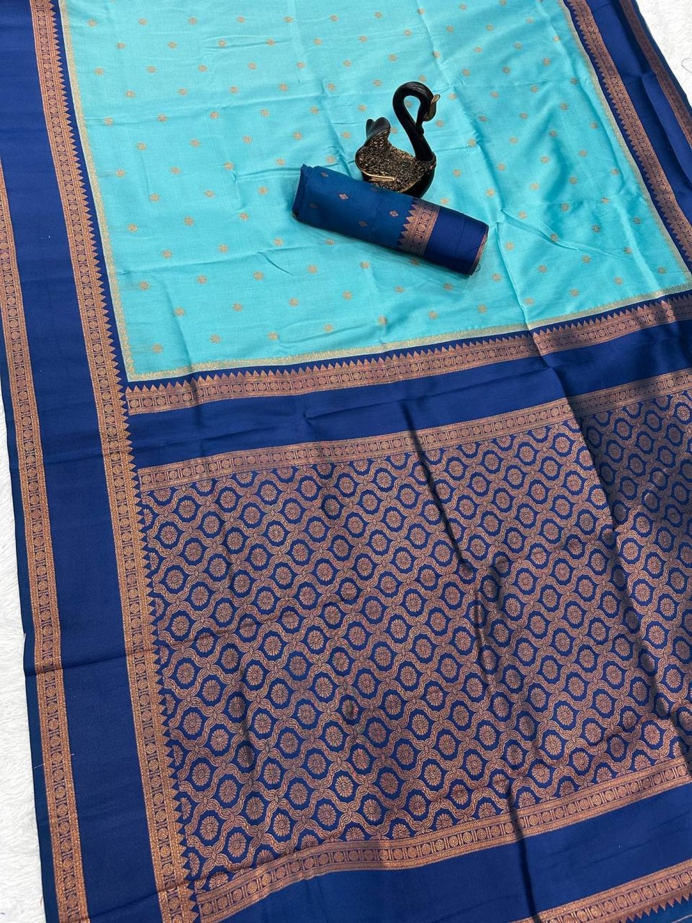 Blue Silk Saree - drape and pallu detail