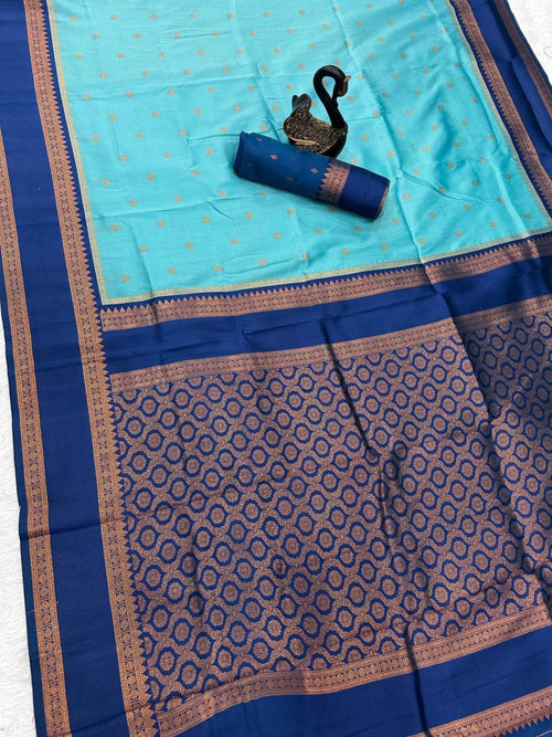 Blue Silk Saree - drape and pallu detail