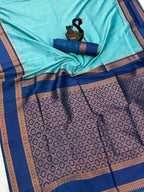 Blue Silk Saree - side drape view