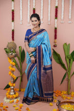 Blue Silk Saree - fabric texture close-up